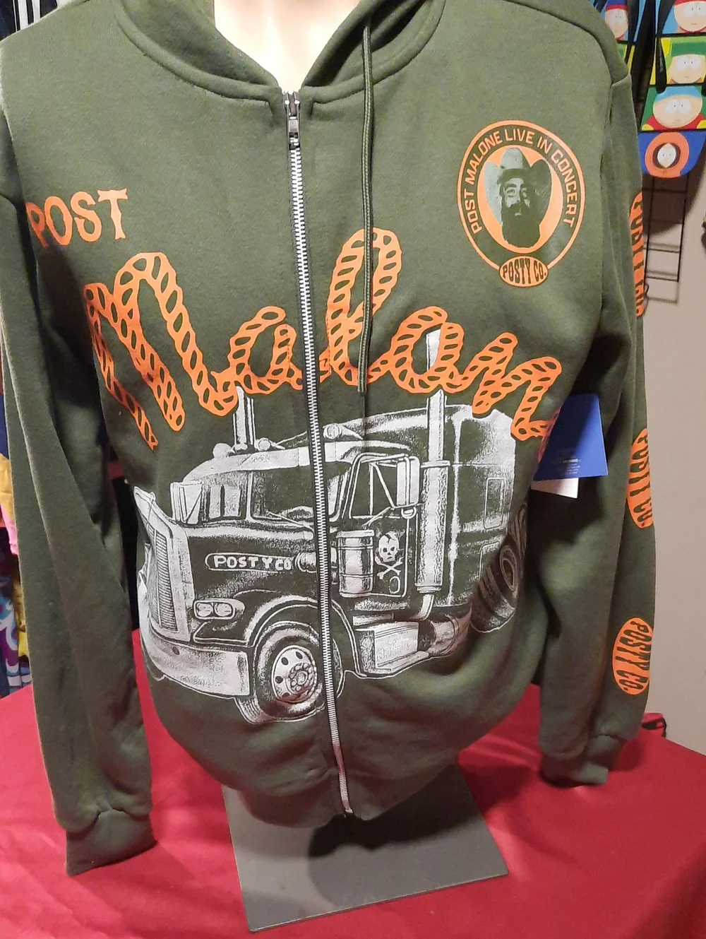 Post Malone Olive Green Graphic Zip Hoodie Jacket